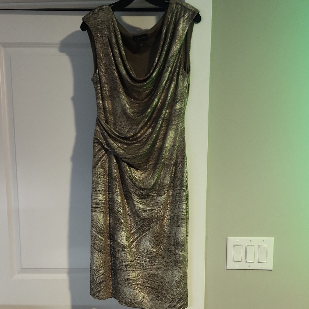 Connected Apparel Gold and Black Ruched Sheath Dress